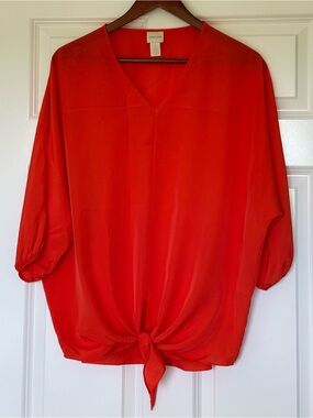 Chico's Orange V-Neck Tie-Front Blouse